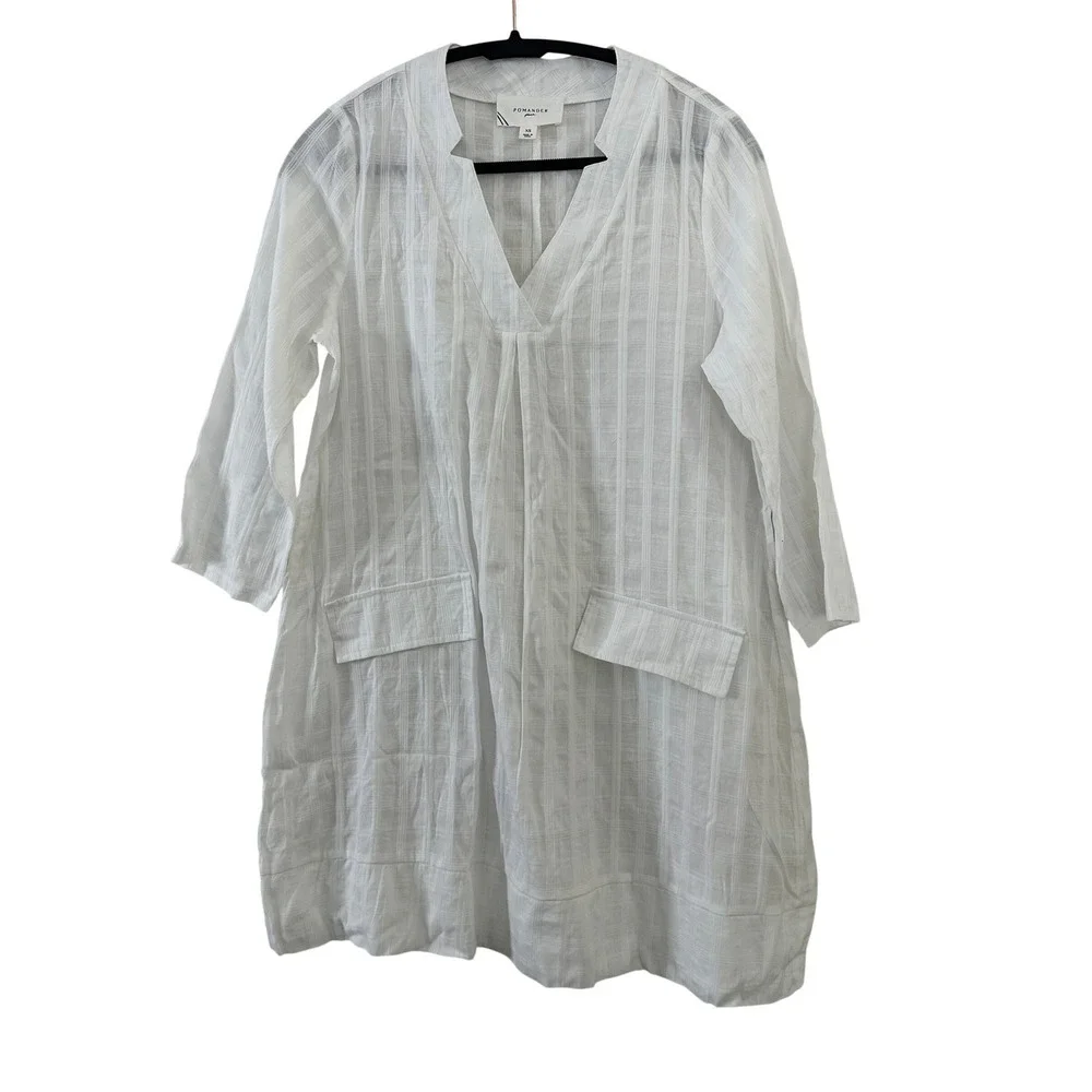 Pomander Place White Windowpane PlaidShift Dress XS Mini Tunic‎ 3/4 Sleeve